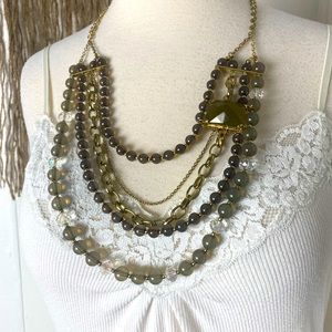Vintage look multi 5 stand gorgeous beaded necklace green chain adjustable